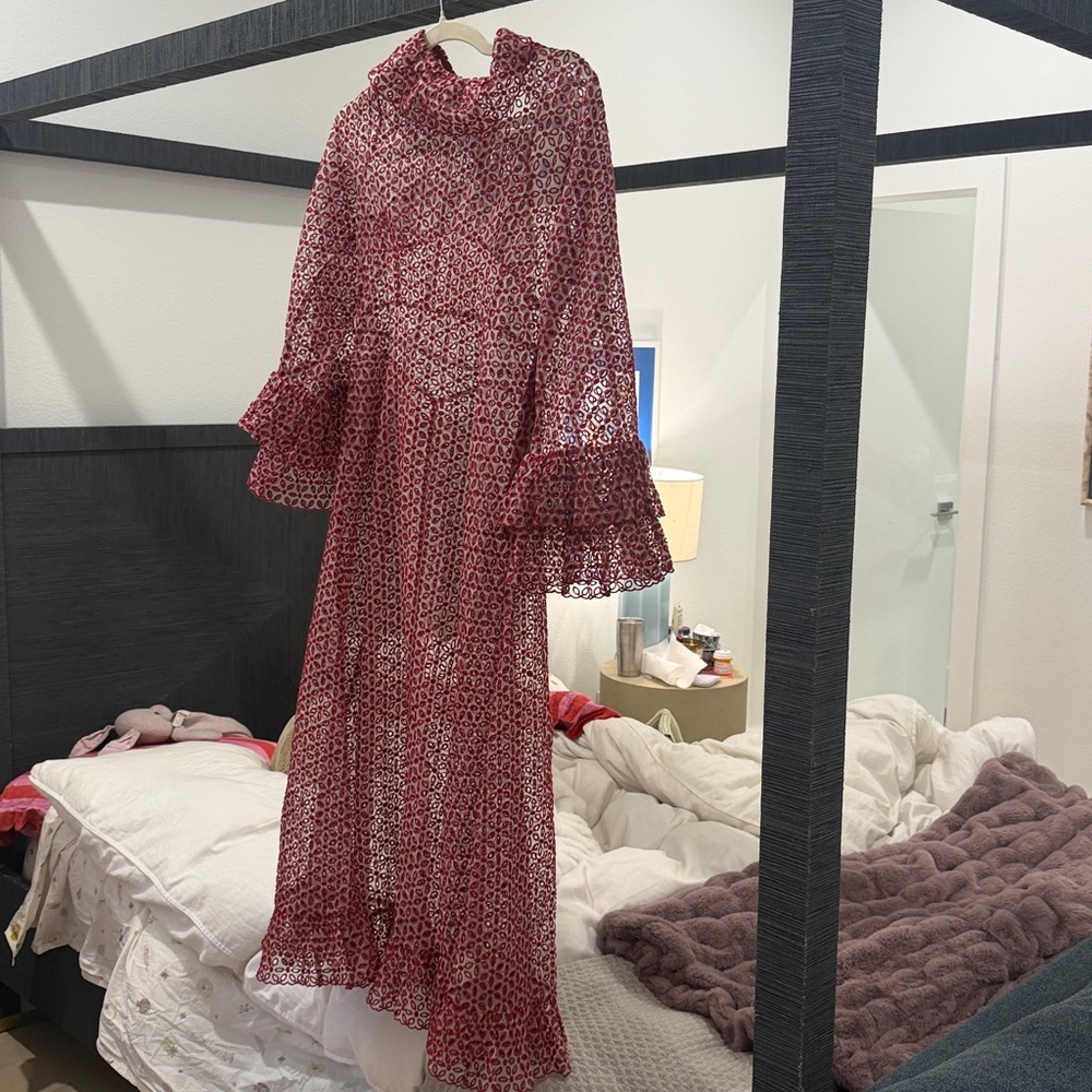 NWT Doen Heirloom Constellation Sheer Silk Eyelet Ruffle Maxi Dress - Picture 15 of 16